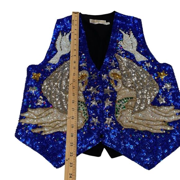 Vintage SAVVY Handcrafted Heavily Sequined Beaded Praying Angels Doves Vest Sz S - Picture 10 of 14